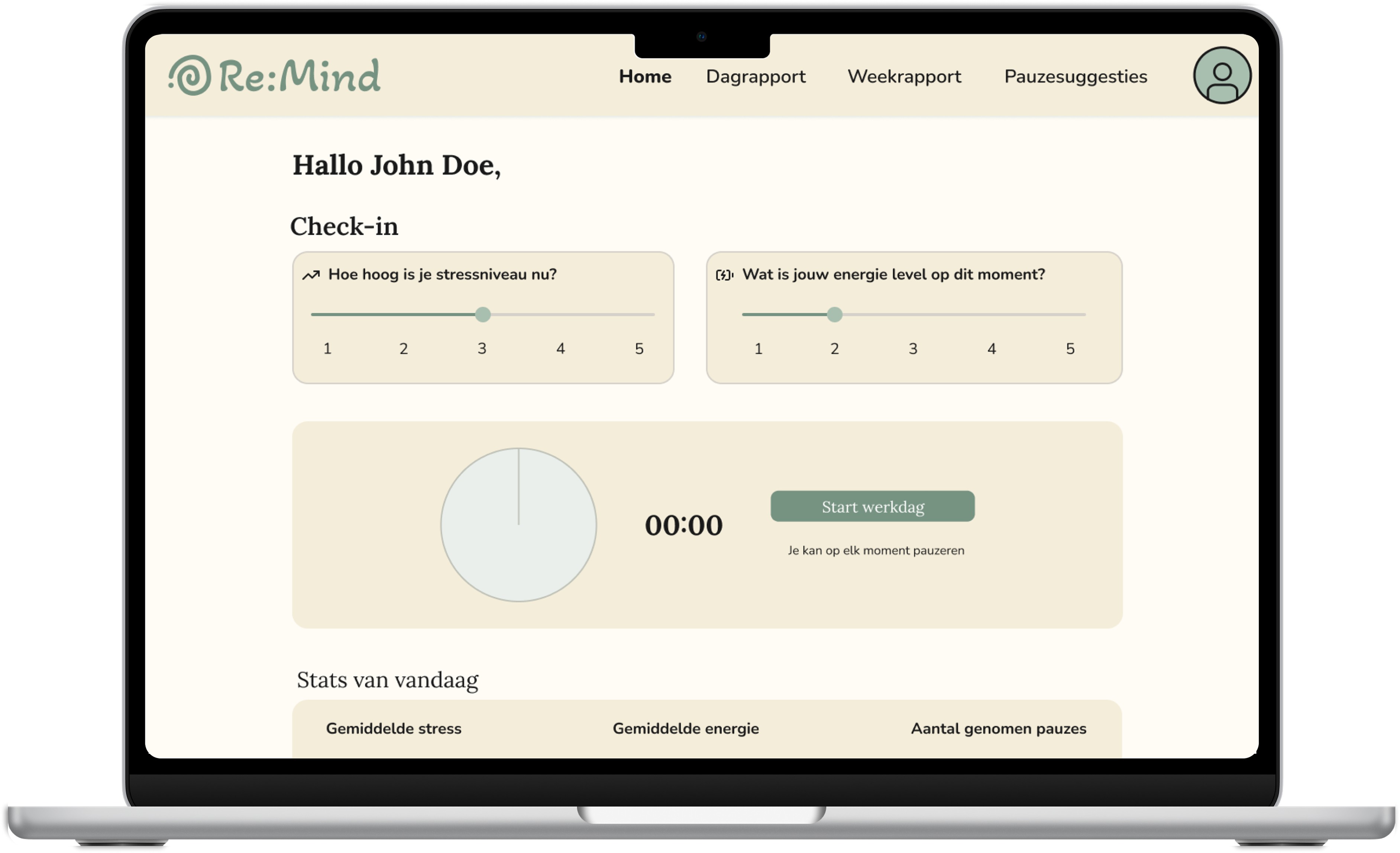 Voorbeeld van stress check-ins